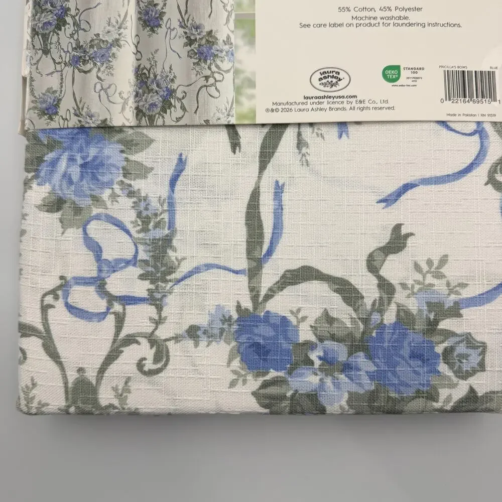 Laura Ashley Pricilla's Bows Shower Curtain Floral Cottagecore Blue White 72x72